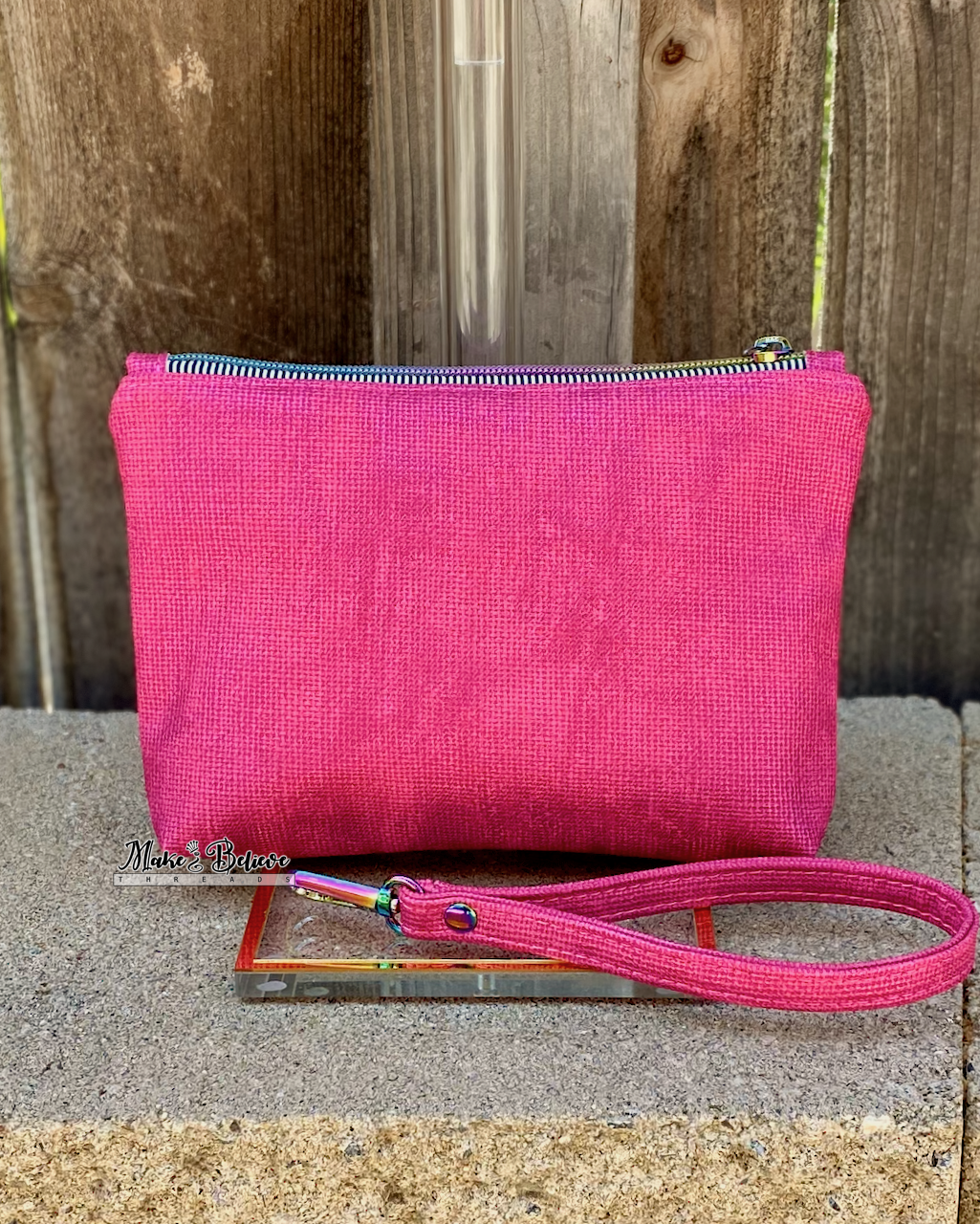 Karma Cat Textured Hot Pink Pouch with Wristlet Strap