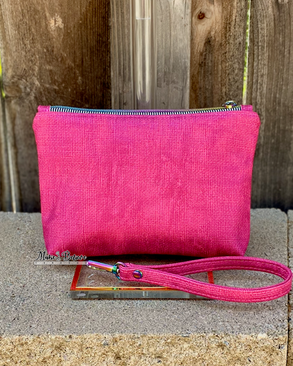 Karma Cat Textured Hot Pink Pouch with Wristlet Strap