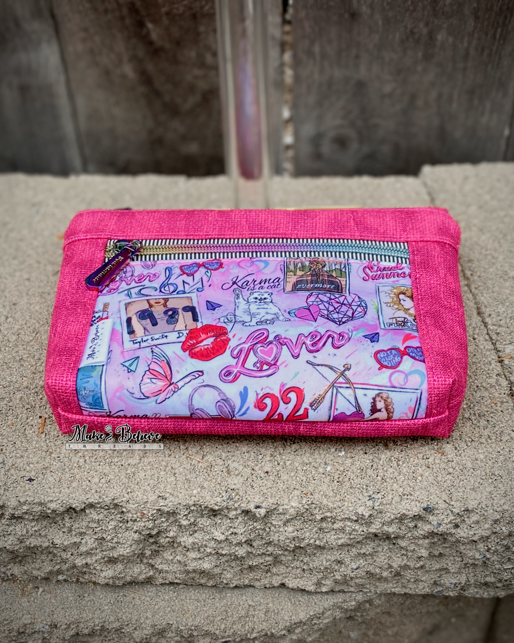 Karma Cat Textured Hot Pink Pouch with Wristlet Strap