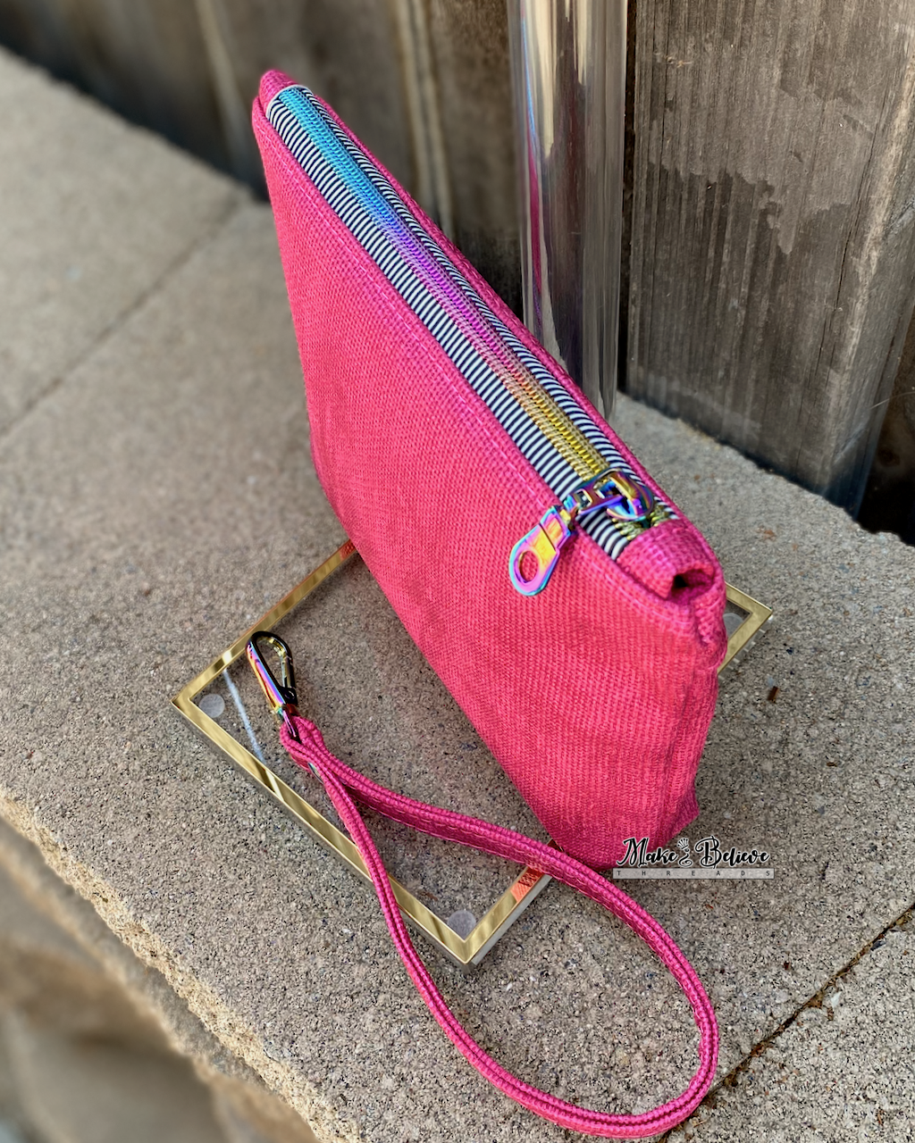 Karma Cat Textured Hot Pink Pouch with Wristlet Strap