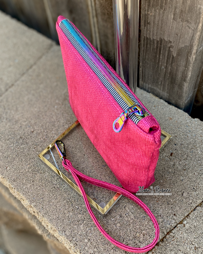 Karma Cat Textured Hot Pink Pouch with Wristlet Strap