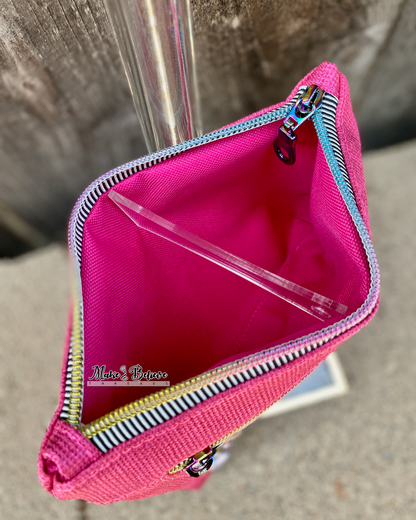 Karma Cat Textured Hot Pink Pouch with Wristlet Strap