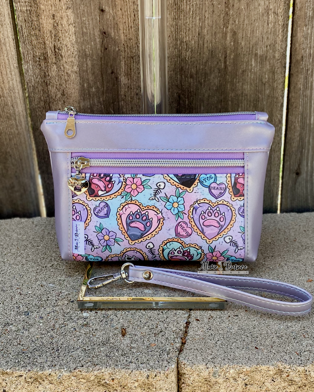 Kitty Toe Beans Shimmering Lavender Pouch with Wristlet Strap