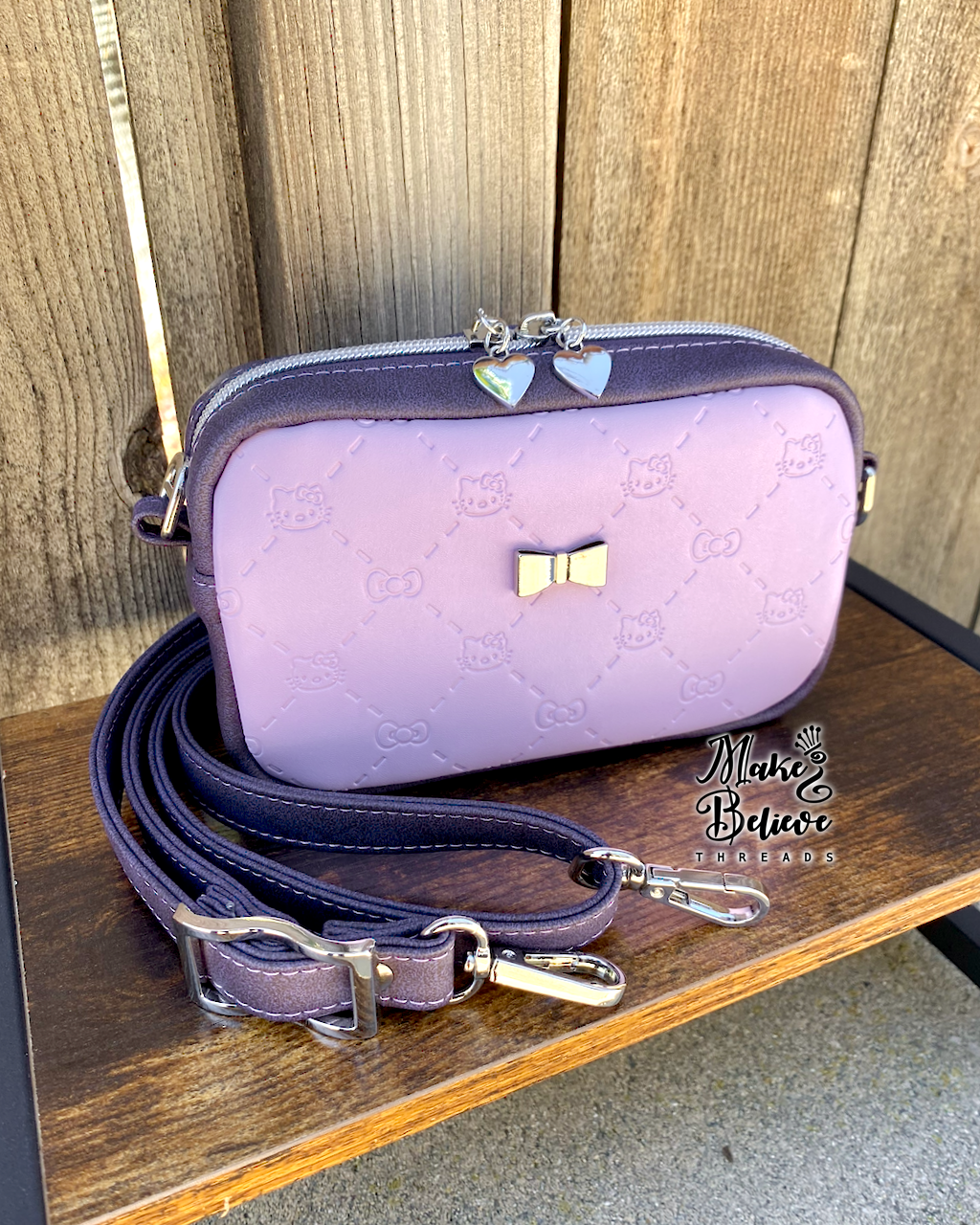 Lavender Debossed Bow Kitty Mini Crossbody Bag