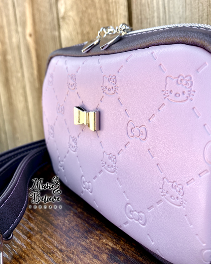 Lavender Debossed Bow Kitty Mini Crossbody Bag