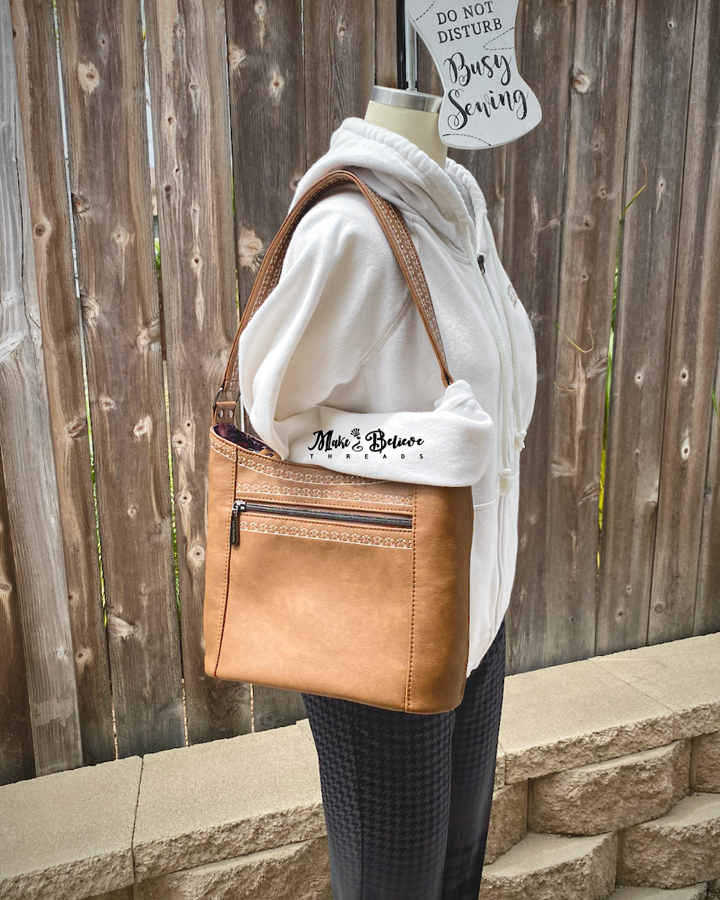 Light Brown Hobo Bag With Embroidered Cat Detailing