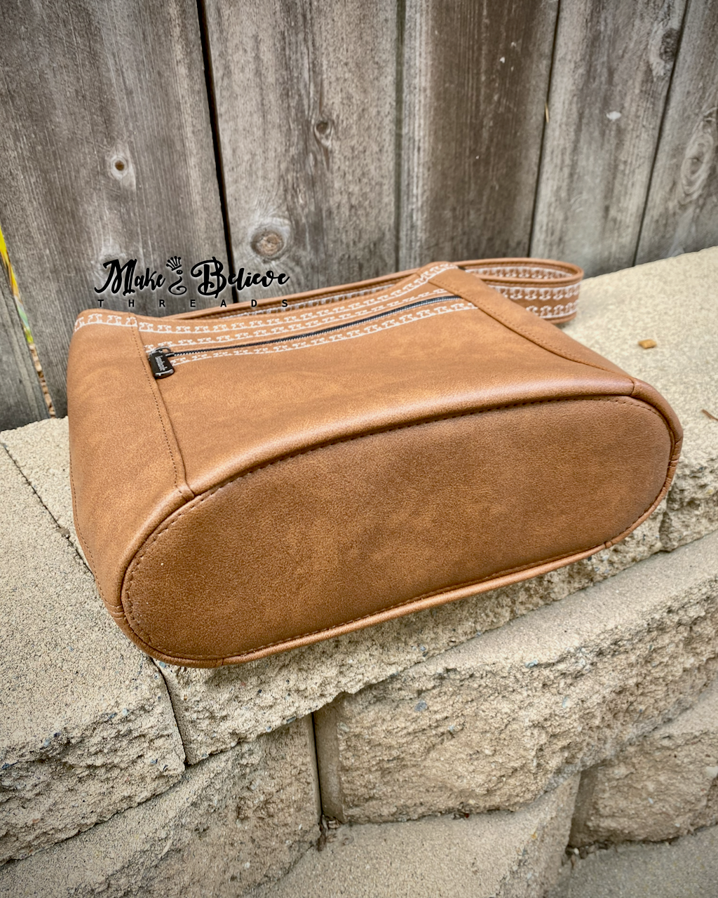 Light Brown Hobo Bag With Embroidered Cat Detailing