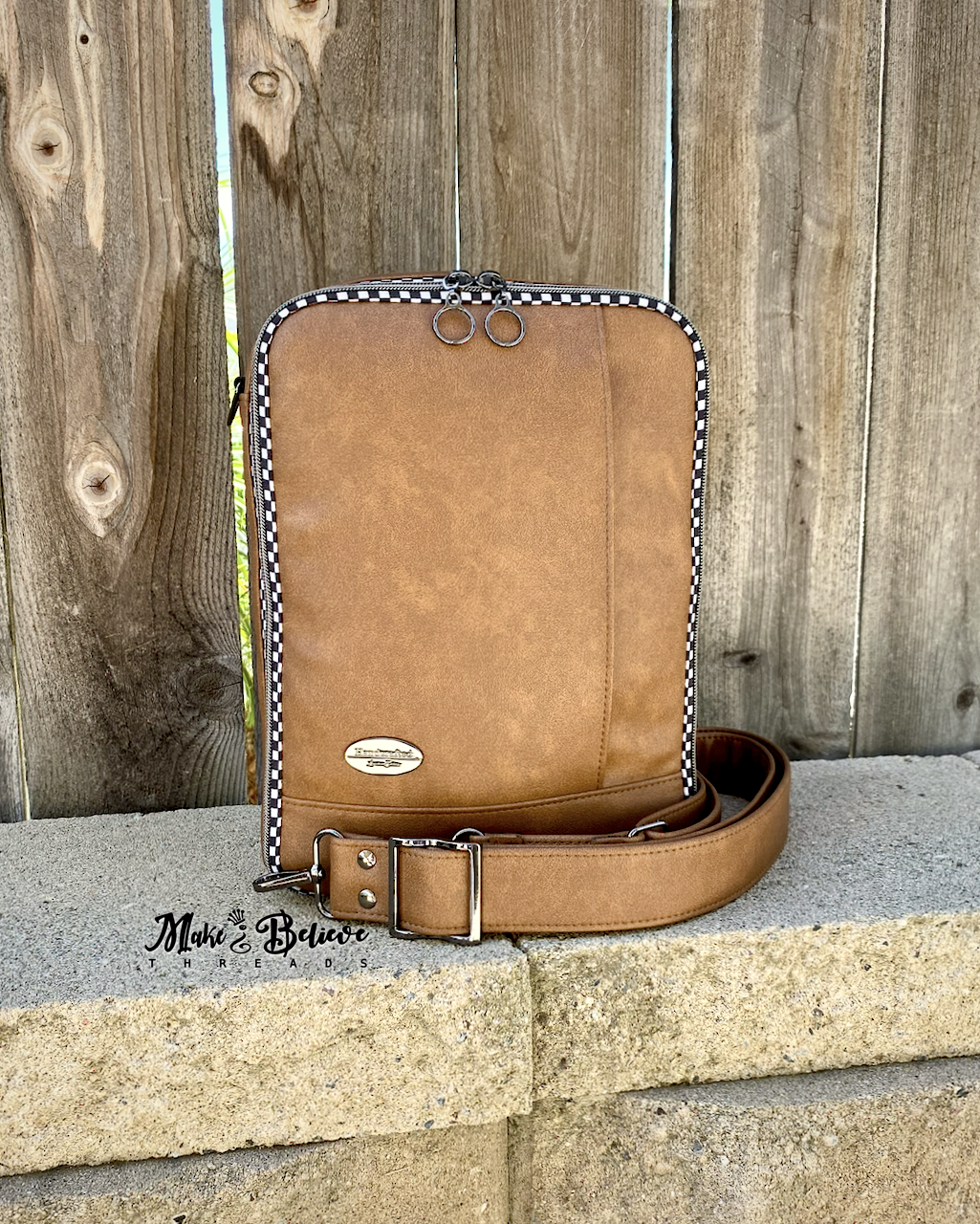 Light Brown with Checkered Accents Unisex Convertible Tech Bag