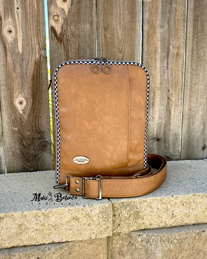 Light Brown with Checkered Accents Unisex Convertible Tech Bag