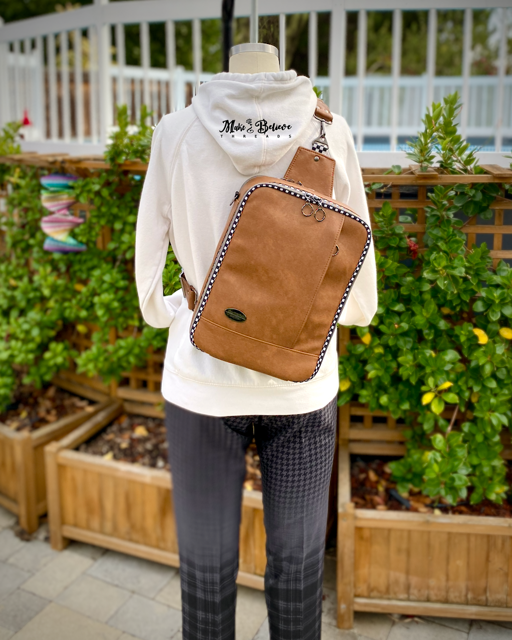 Light Brown with Checkered Accents Unisex Convertible Tech Bag