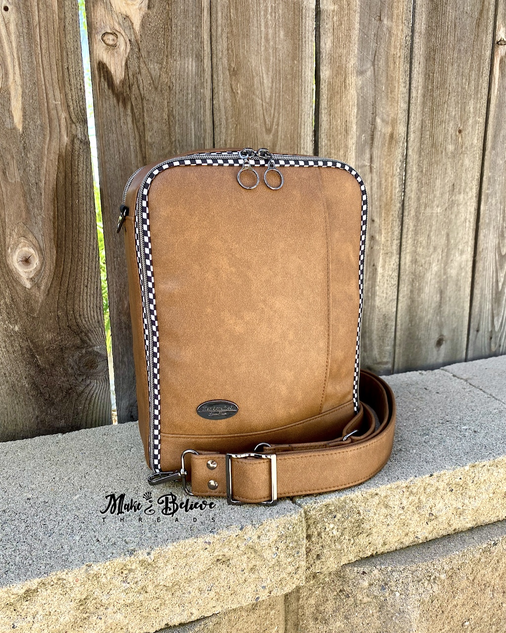 Light Brown with Checkered Accents Unisex Convertible Tech Bag