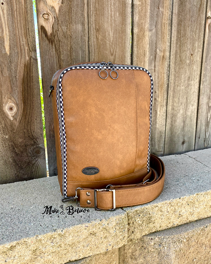 Light Brown with Checkered Accents Unisex Convertible Tech Bag