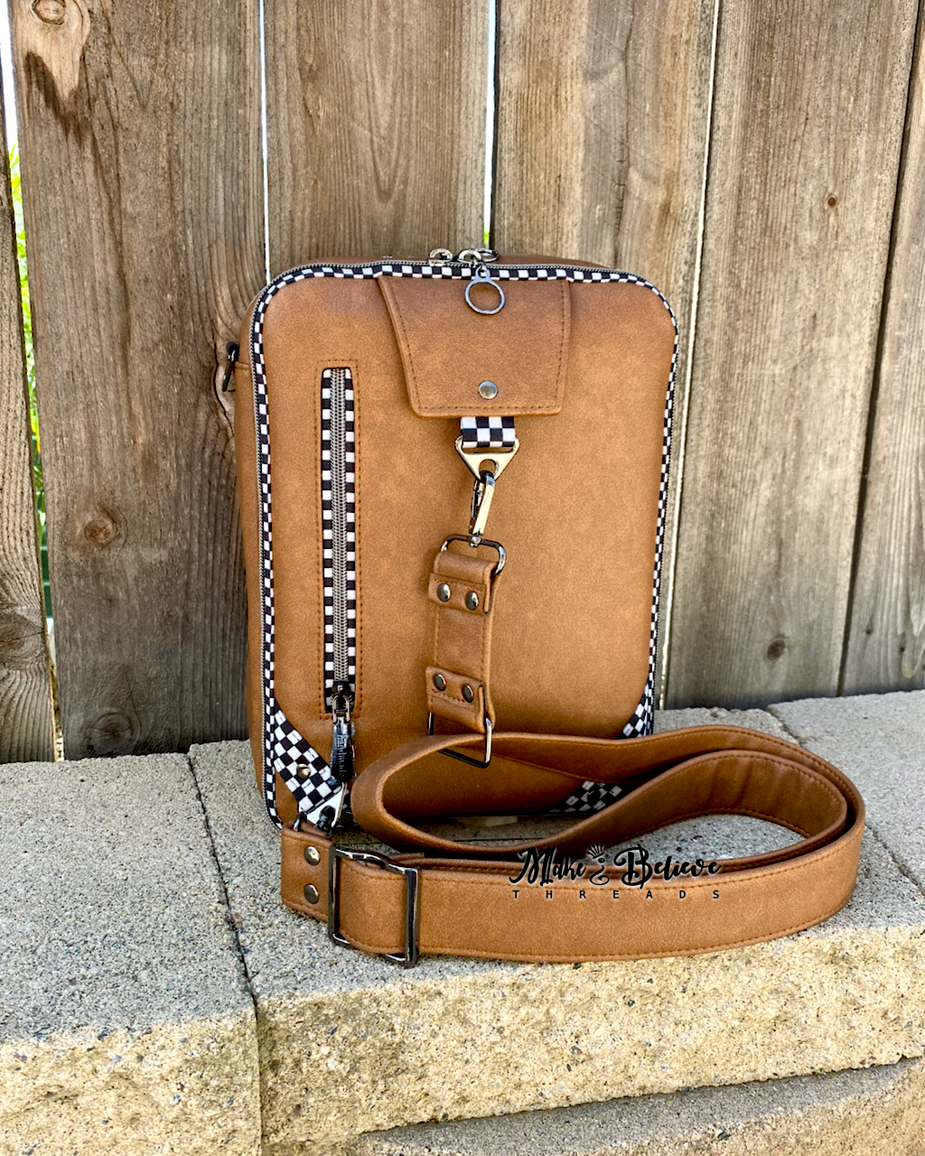Light Brown with Checkered Accents Unisex Convertible Tech Bag