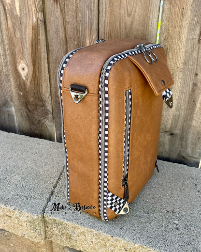 Light Brown with Checkered Accents Unisex Convertible Tech Bag