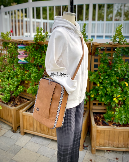 Light Brown with Checkered Accents Unisex Convertible Tech Bag