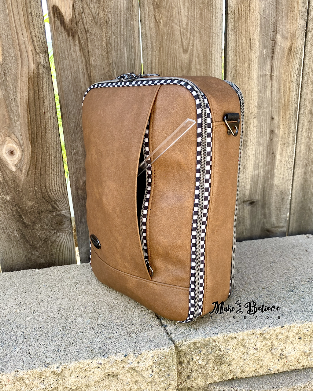 Light Brown with Checkered Accents Unisex Convertible Tech Bag