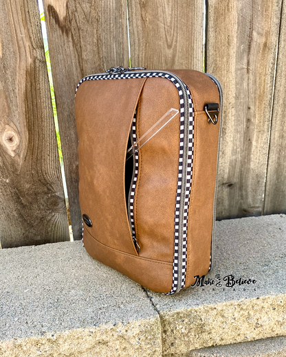 Light Brown with Checkered Accents Unisex Convertible Tech Bag