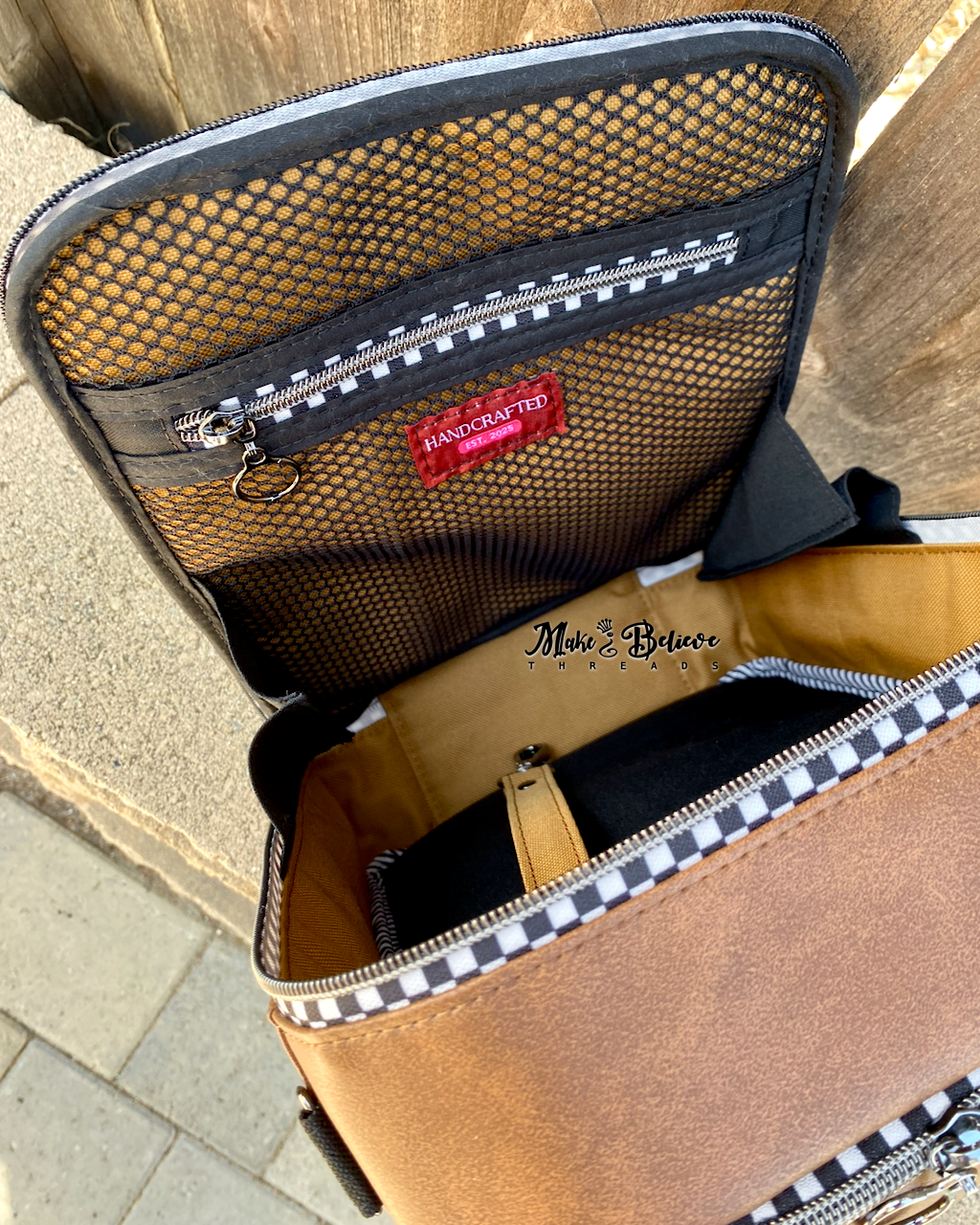 Light Brown with Checkered Accents Unisex Convertible Tech Bag