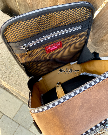 Light Brown with Checkered Accents Unisex Convertible Tech Bag