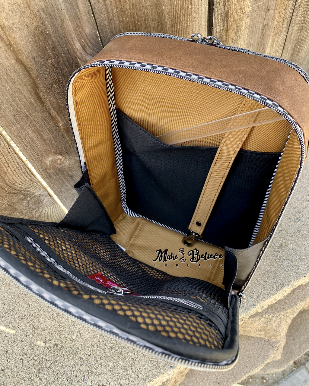 Light Brown with Checkered Accents Unisex Convertible Tech Bag