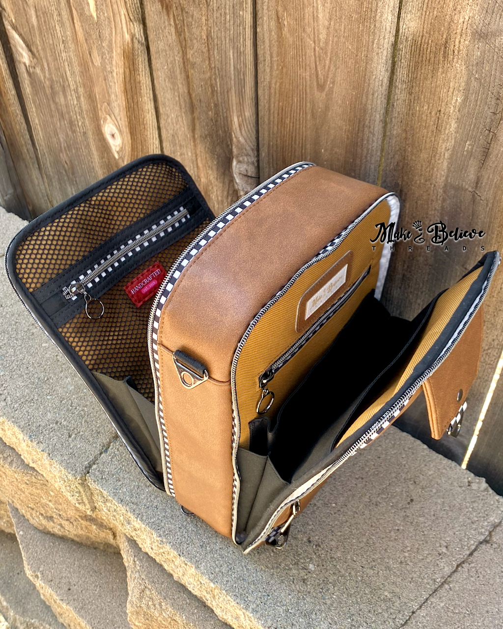 Light Brown with Checkered Accents Unisex Convertible Tech Bag