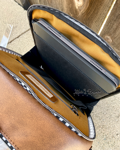 Light Brown with Checkered Accents Unisex Convertible Tech Bag