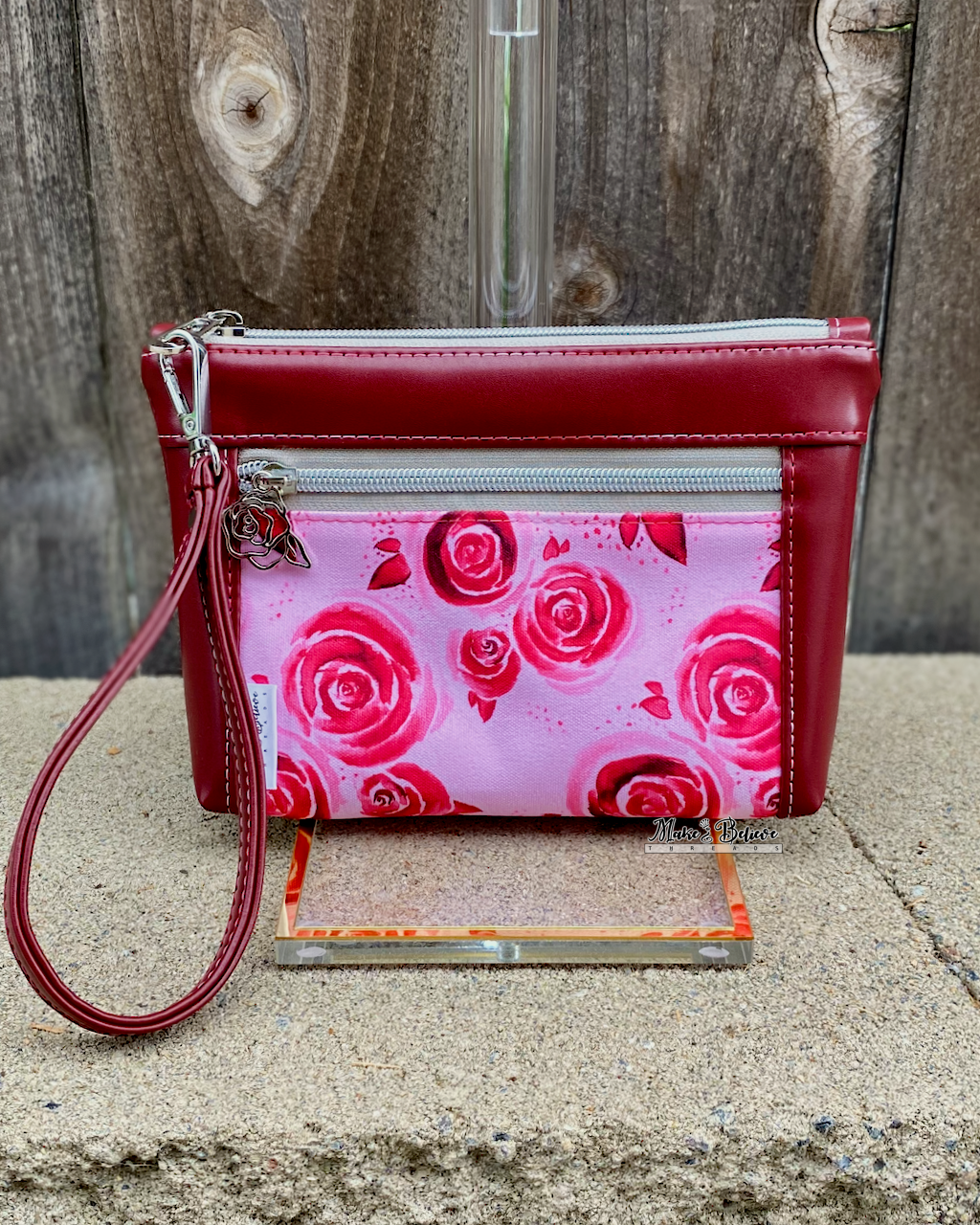 Lovers Roses Deep Red Pouch with Wristlet Strap