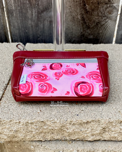Lovers Roses Deep Red Pouch with Wristlet Strap