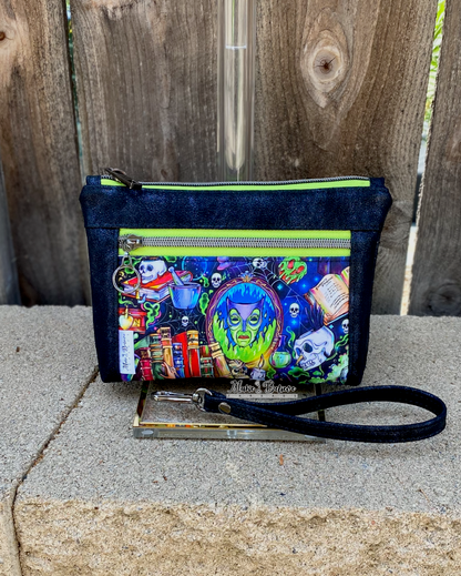Magic Mirror Distressed Midnight Blue Pouch with Wristlet Strap