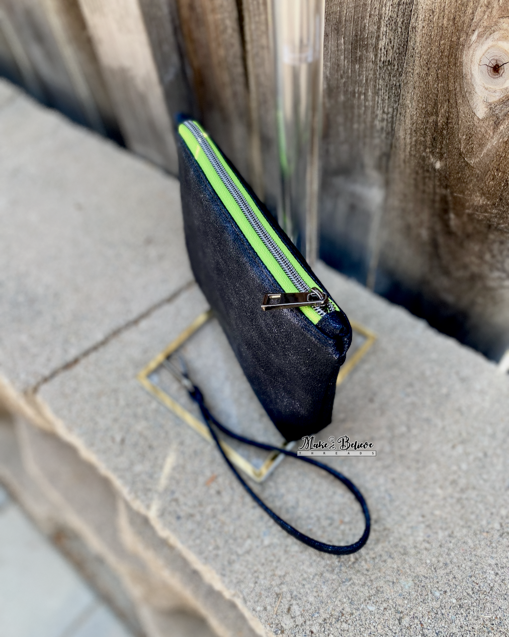 Magic Mirror Distressed Midnight Blue Pouch with Wristlet Strap
