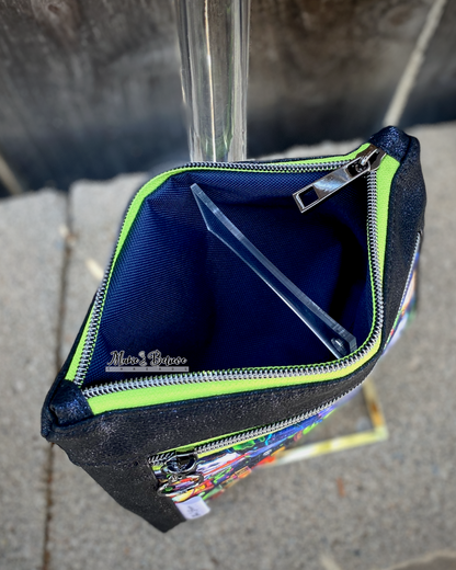 Magic Mirror Distressed Midnight Blue Pouch with Wristlet Strap