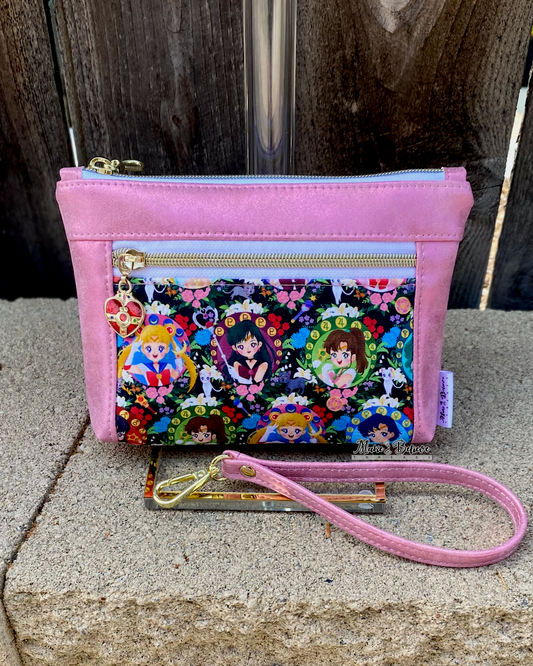 Moon Kingdom Shimmering Pink Pouch with Wristlet Strap
