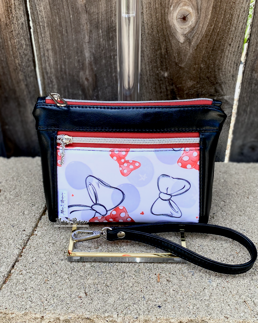Mouse Bows Black Pouch with Wristlet Strap