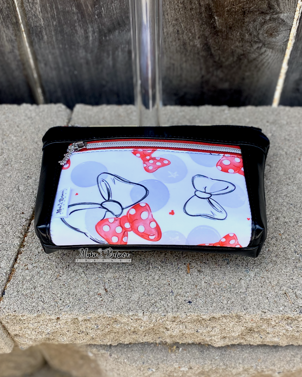 Mouse Bows Black Pouch with Wristlet Strap