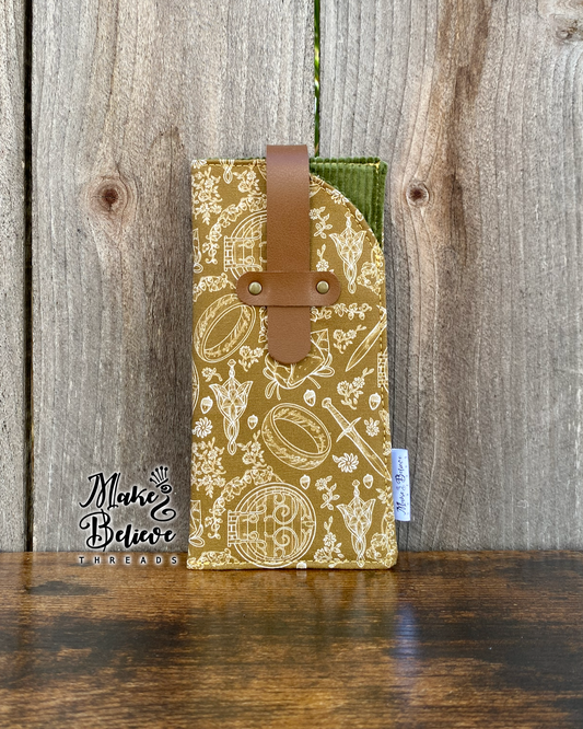 Mustard One Ring with Green Corduroy Glasses Sleeve