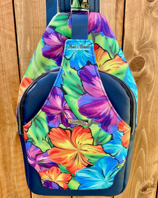 Navy Blue Aloha Floral Wayfarer Sling