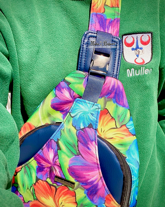Navy Blue Aloha Floral Wayfarer Sling