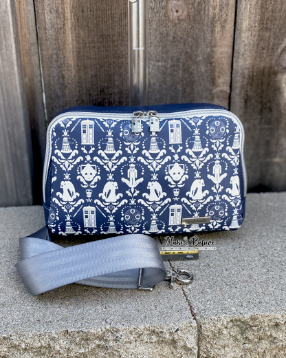 Navy Blue Time Lord Damask Large Hip Pack