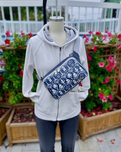 Navy Blue Time Lord Damask Large Hip Pack