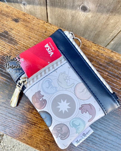 Navy Light Kitty Moon Phases Mini Zip Wallet