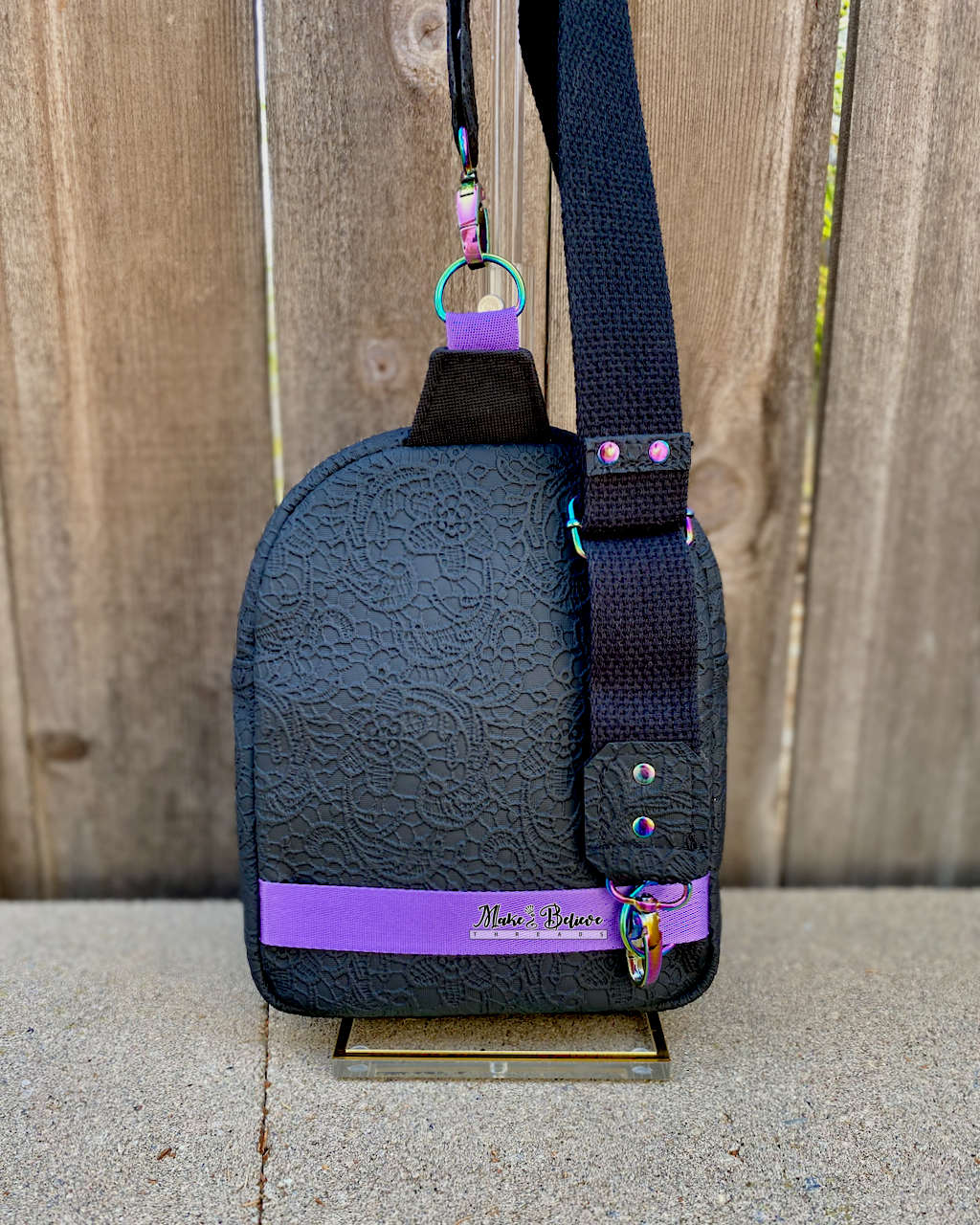 Nevermore Black Lace-Textured Small Sling Bag