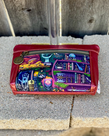 One Ring Bookshelf Shimmering Cranberry Pouch with Wristlet Strap