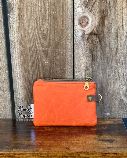 Orange Waxed Canvas Witchy Owl Mini Zip Wallet