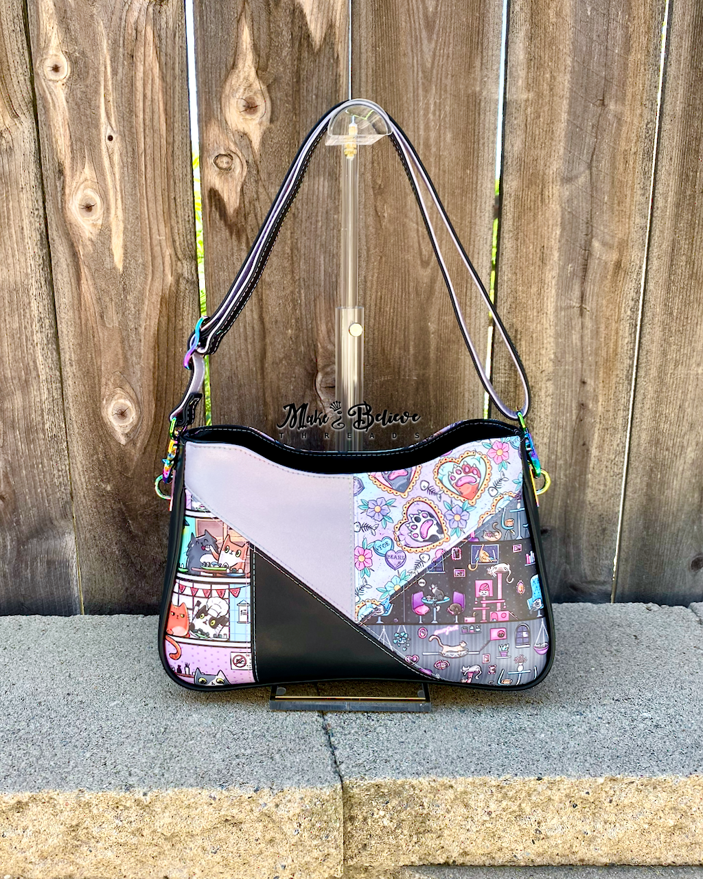 Patchwork Cafe Sushi Cats Midsize Shoulder/Crossbody Bag