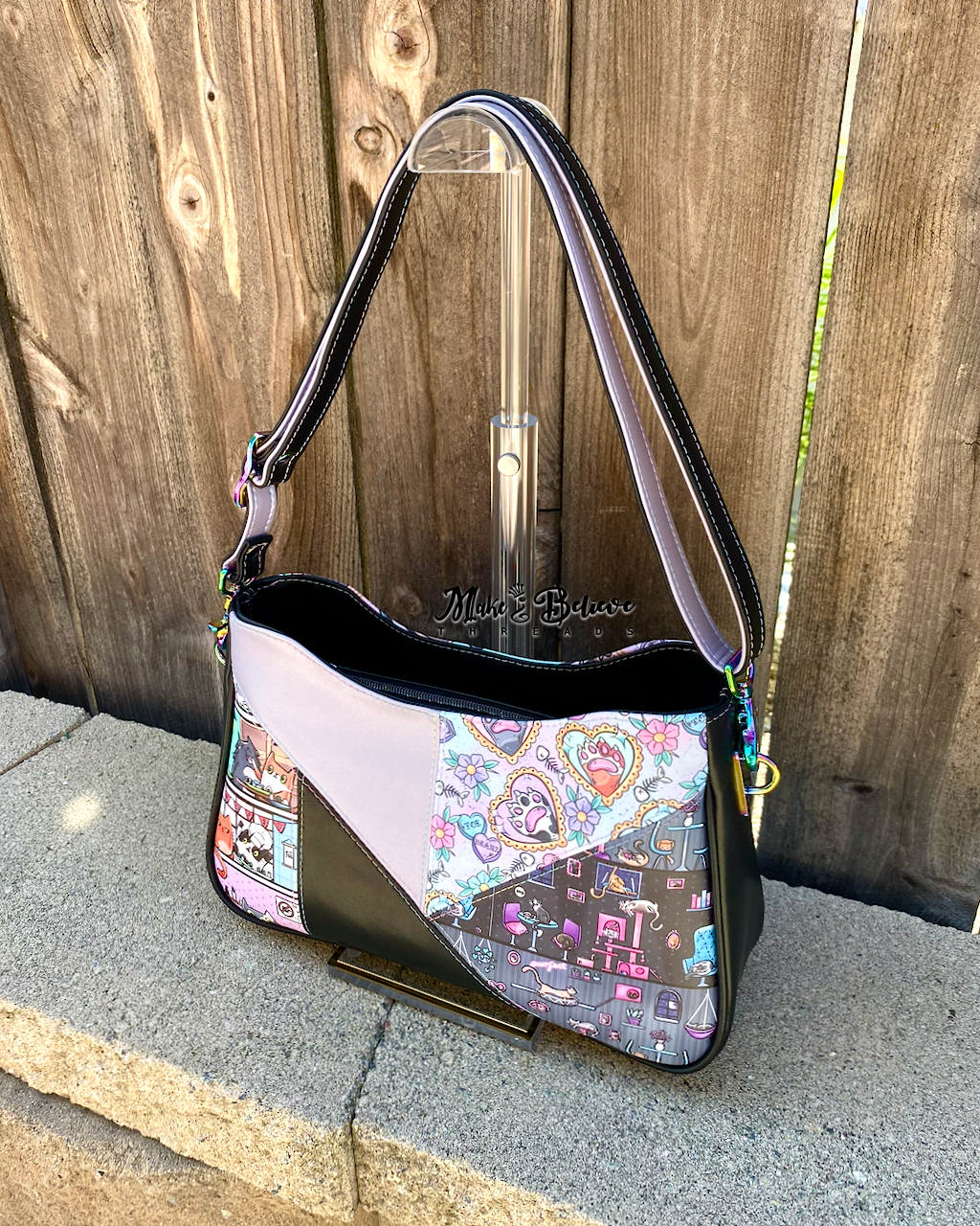 Patchwork Cafe Sushi Cats Midsize Shoulder/Crossbody Bag