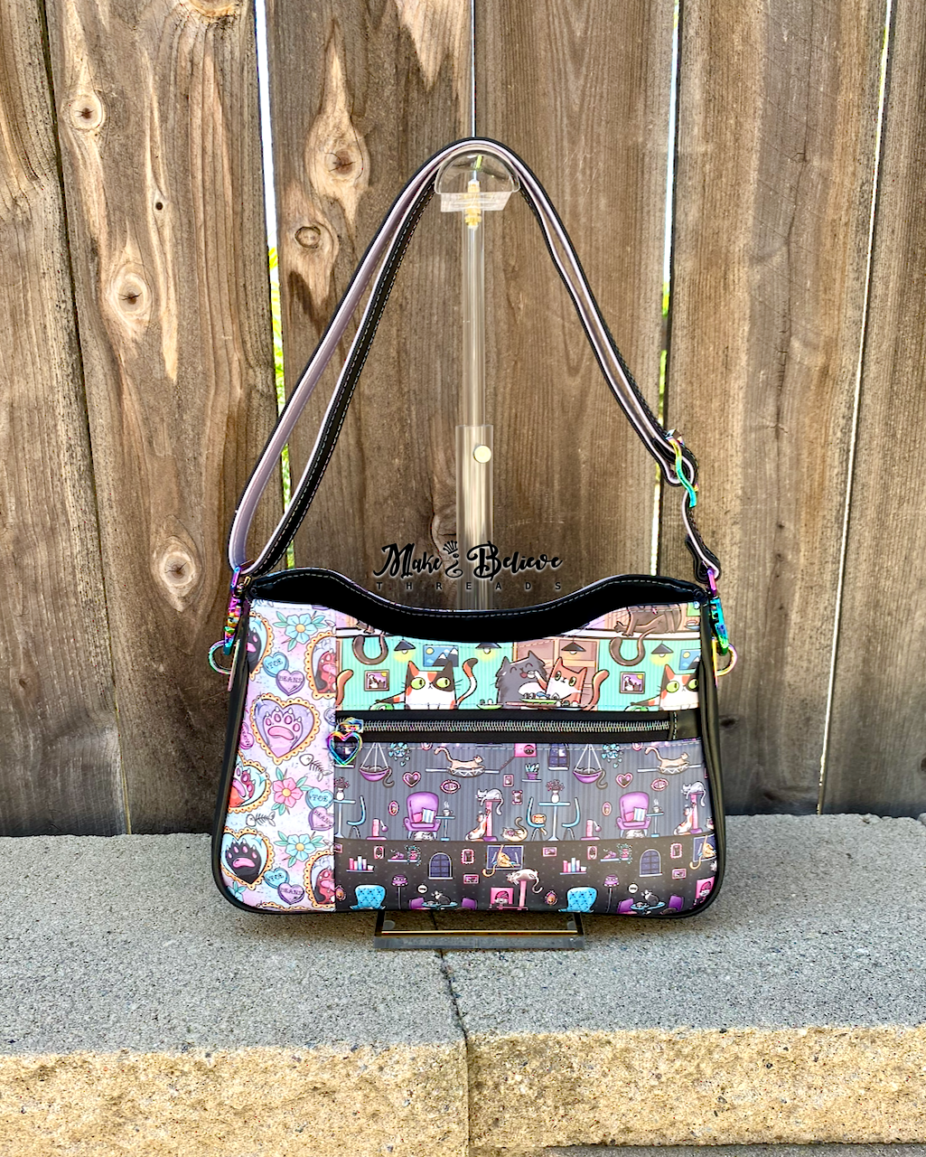 Patchwork Cafe Sushi Cats Midsize Shoulder/Crossbody Bag
