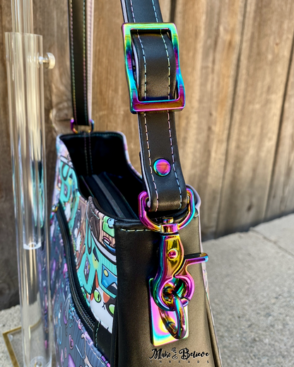 Patchwork Cafe Sushi Cats Midsize Shoulder/Crossbody Bag