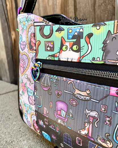 Patchwork Cafe Sushi Cats Midsize Shoulder/Crossbody Bag