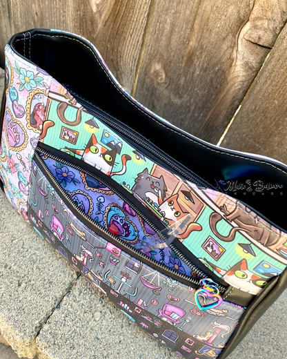 Patchwork Cafe Sushi Cats Midsize Shoulder/Crossbody Bag