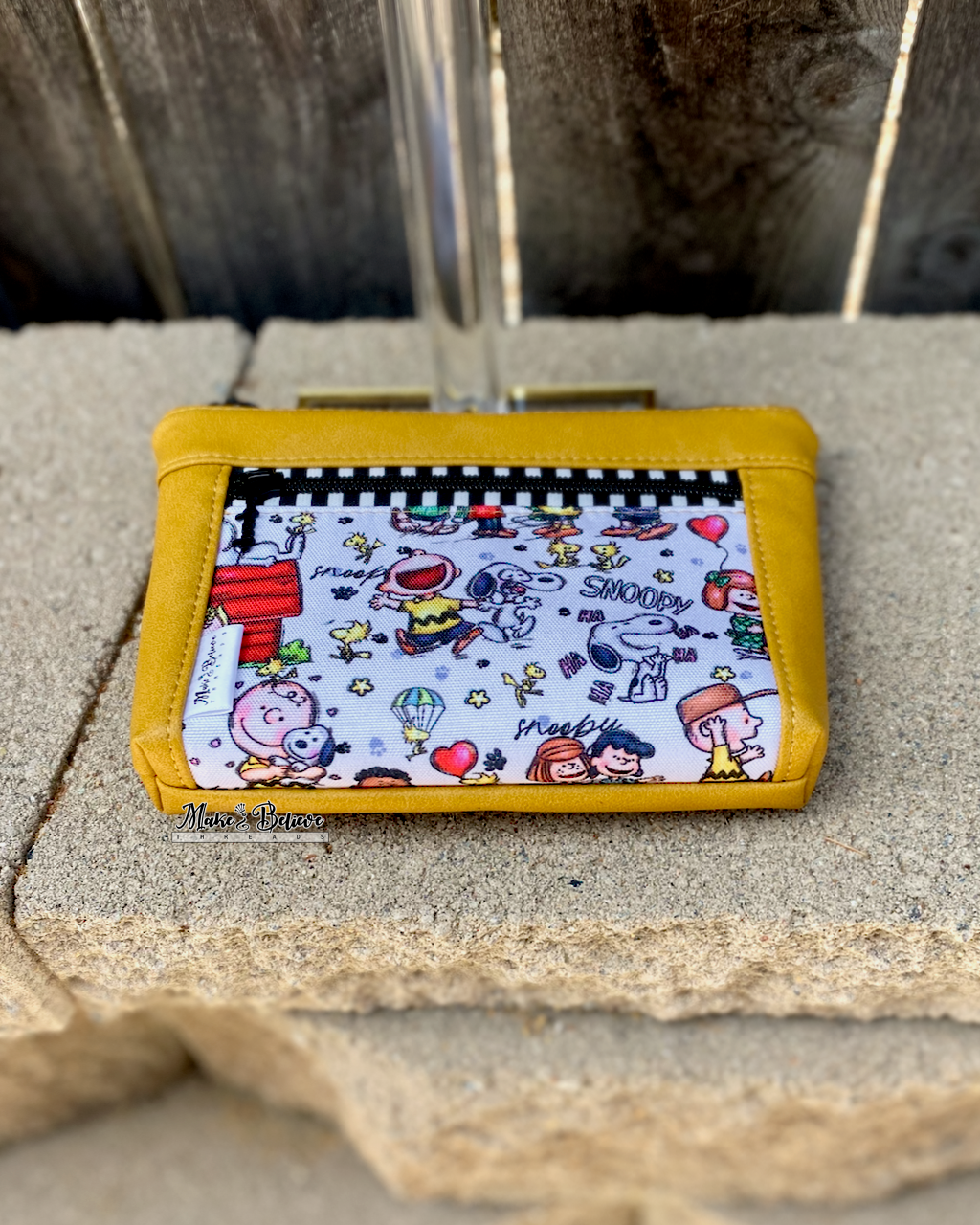 Peanut Pup Mustard Yellow Pouch with Wristlet Strap